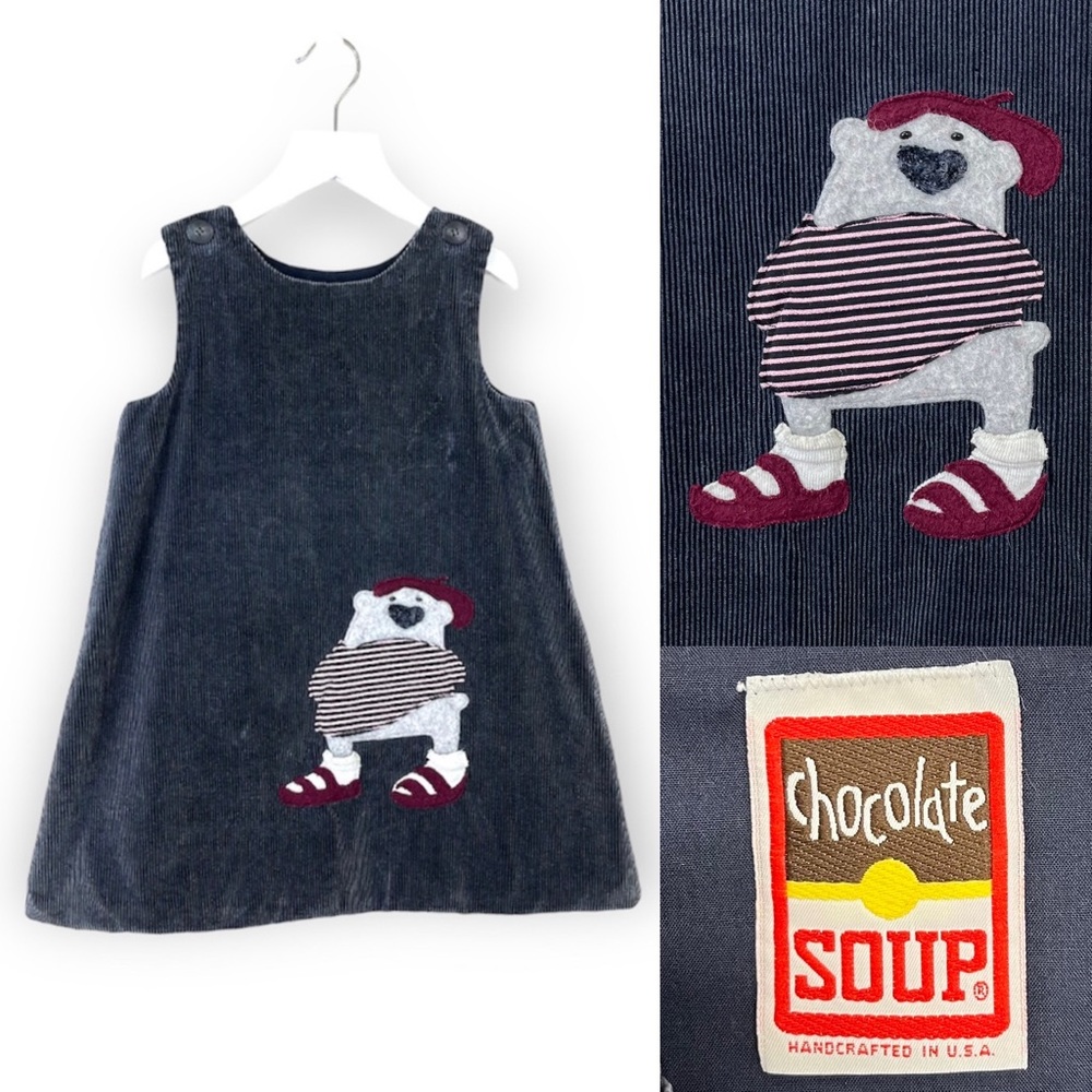 Vintage Chocolate Soup Corduroy Jumper Dress Size 6 French Bear